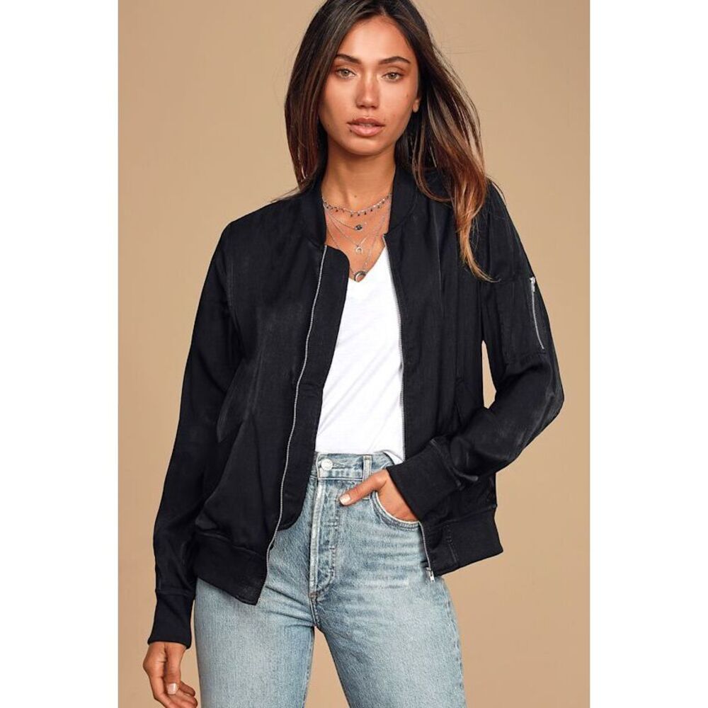 Lulus Tully Black Lightweight Bomber Jacket - Size S